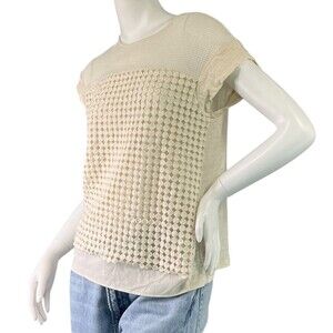 Purification Garcia Cream Mesh Crochet Short Sleeve Top $198 Size Small